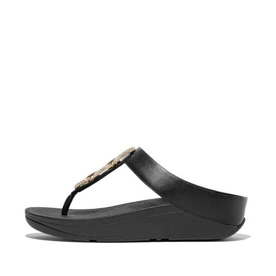 Fino Crystal-Chain Leather Toe-Post Sandals