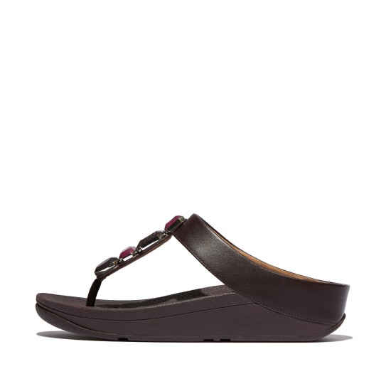 Fino Multi-Stone Leather Toe-Post Sandals