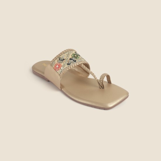 Women Gold Ethnic Slip Ons