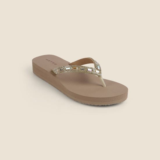 Women Gold Casual Slippers