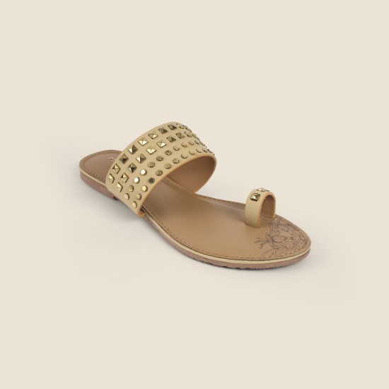 Women Beige Ethnic Slippers