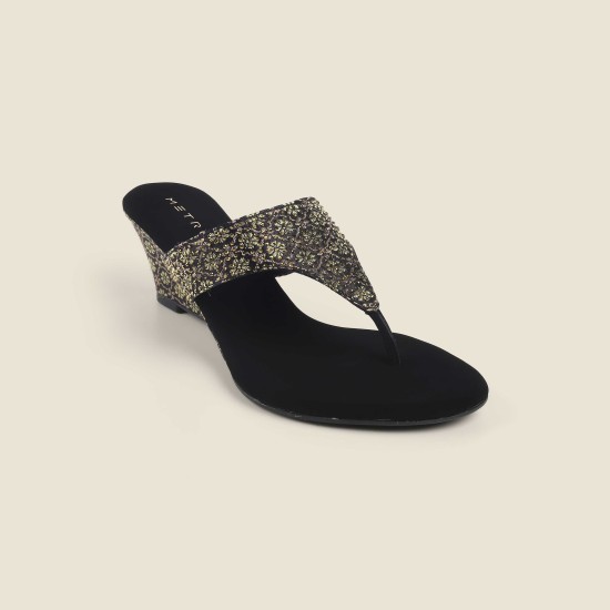 Women Black Ethnic Slip Ons