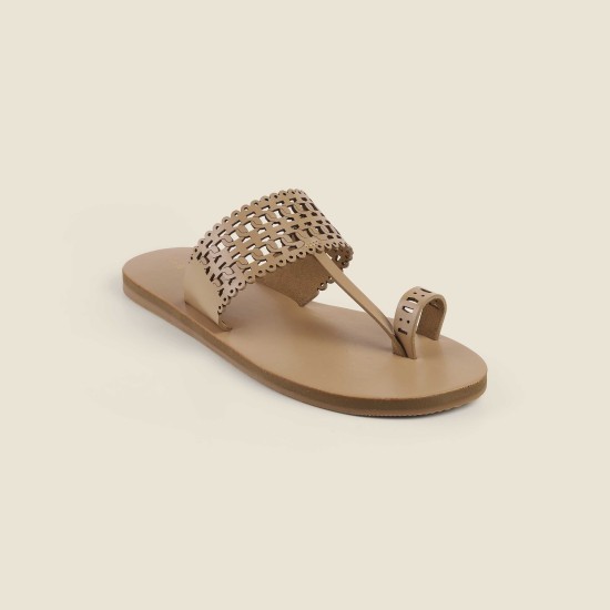 Women Beige Ethnic Slip Ons