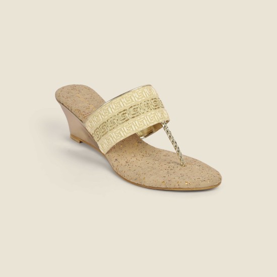Women Gold Ethnic Slip Ons