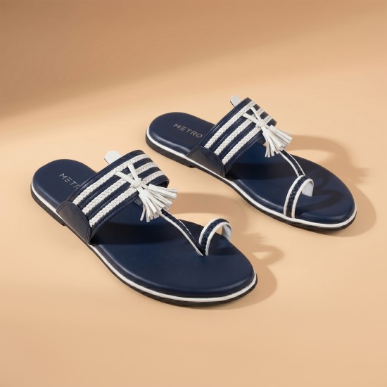 Women Blue-navy Ethnic Kolhapuris