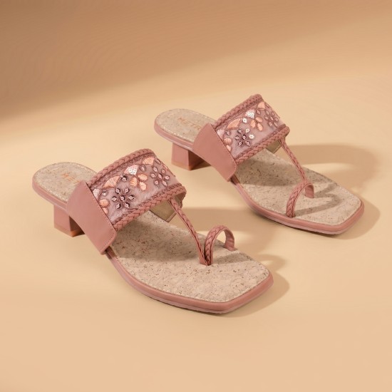 Women Peach Ethnic Slip Ons