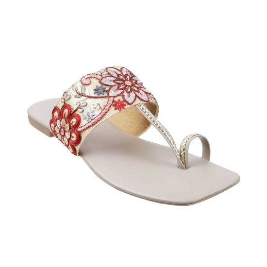 Women Grey Ethnic Slippers