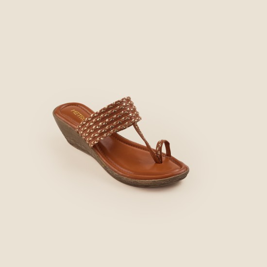 Women Tan Ethnic Slip Ons