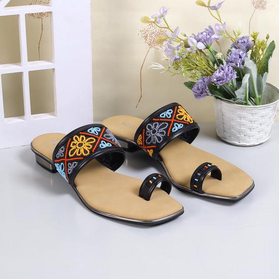 Women Black Ethnic Slip Ons