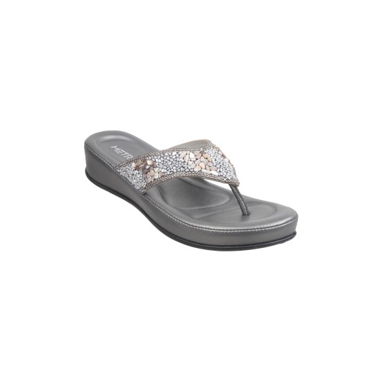 Women Gun-metal Ethnic Slippers
