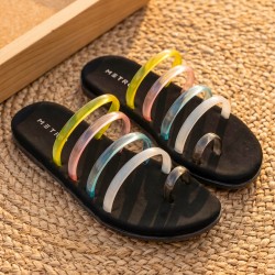 Women Black-multi Casual Slippers