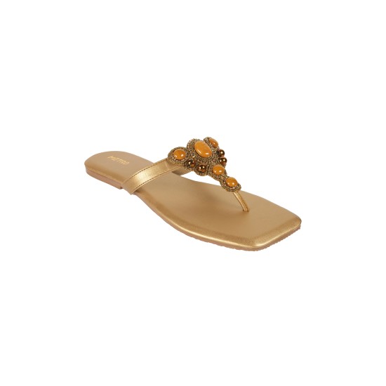 Women Antique-Gold Ethnic Slip Ons