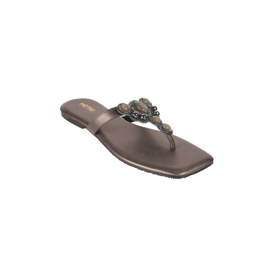 Women Gun-Metal Ethnic Slip Ons