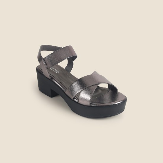 Women Gun-Metal Casual Sandals