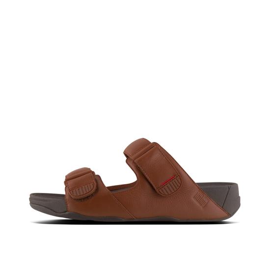 Mens Adjustable Leather Slides