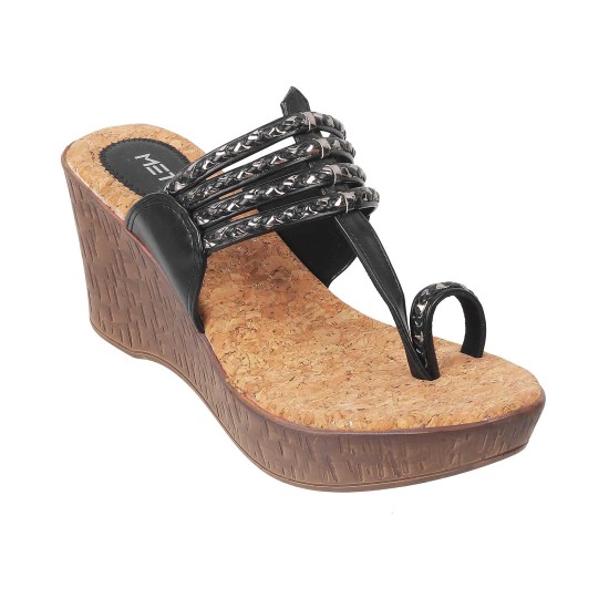 Women Black Ethnic Slip Ons