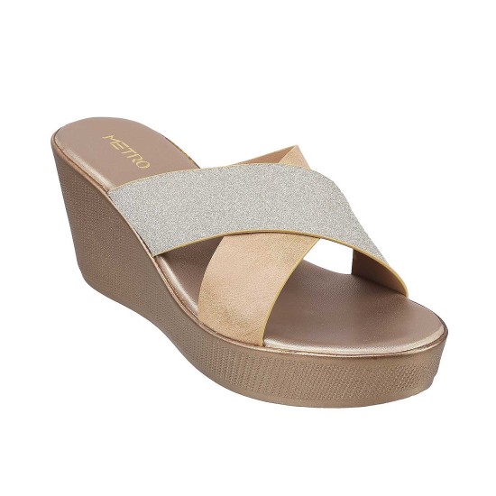 Women Gold Casual Slides