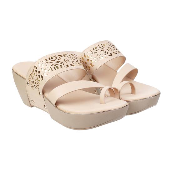 Women Beige Casual Slides