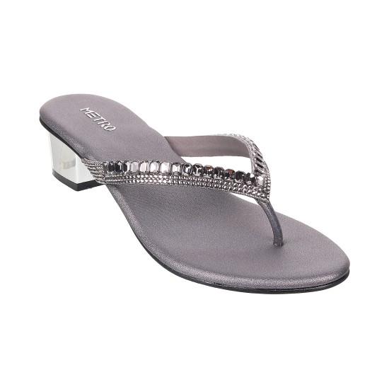 Women Gun-Metal Party Slip Ons