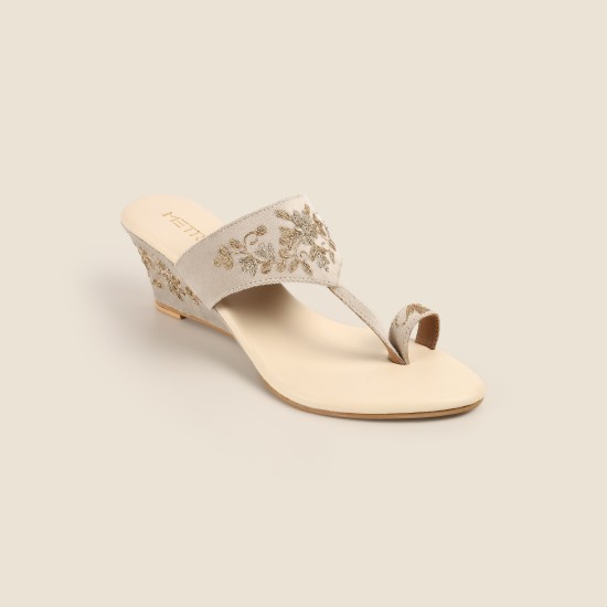 Women Beige Ethnic Slip Ons