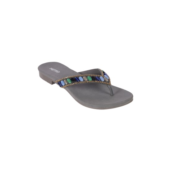 Women Gun-metal Ethnic Slippers