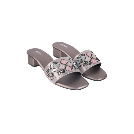 Women Gun-metal Party Slides