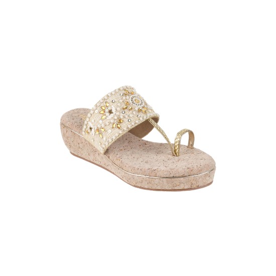 Women Gold Ethnic Slip Ons