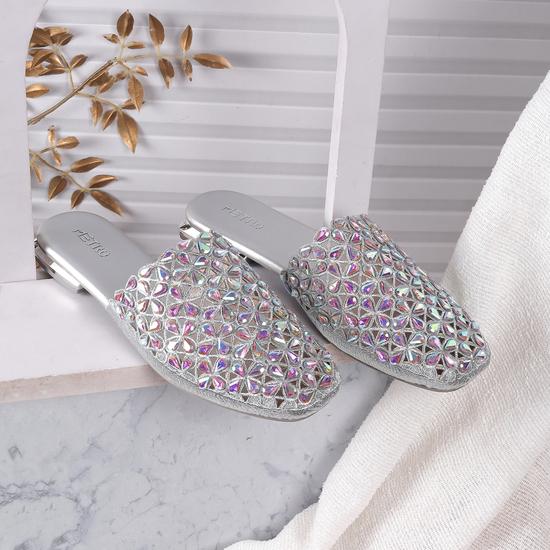 Women Silver Ethnic Slip Ons