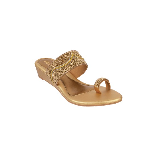 Women Antique-Gold Ethnic Slip Ons