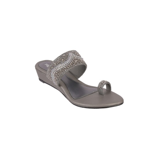 Women Gun-Metal Ethnic Slip Ons