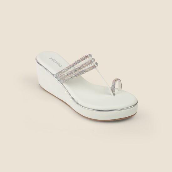 Women White Ethnic Slip Ons