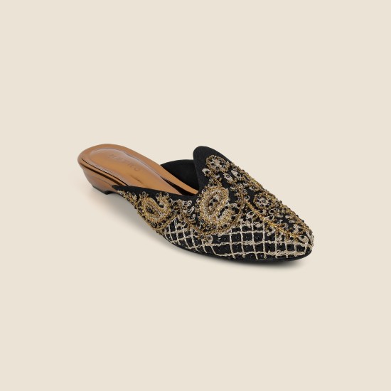 Women Black Ethnic Slip Ons
