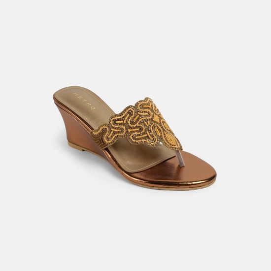 Women Antic-gold Ethnic Slip Ons