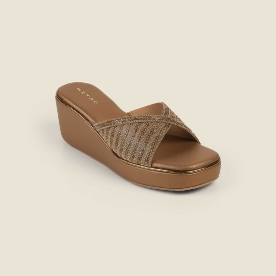 Women Antic-gold Ethnic Slip Ons