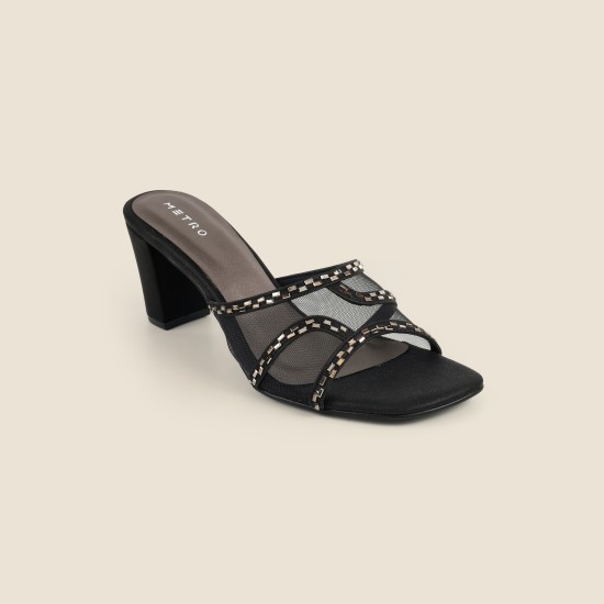 Women Black Party Slip Ons