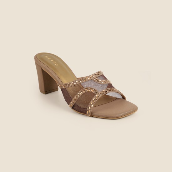 Women Antic-gold Party Slip Ons