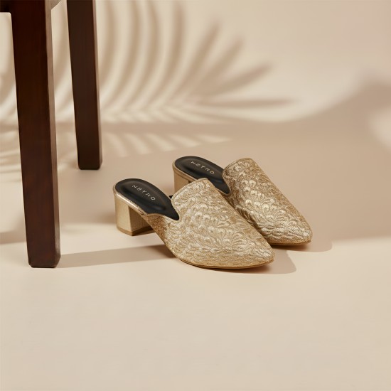 Women Gold Wedding Slip Ons