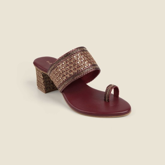 Women Maroon Ethnic Slip Ons