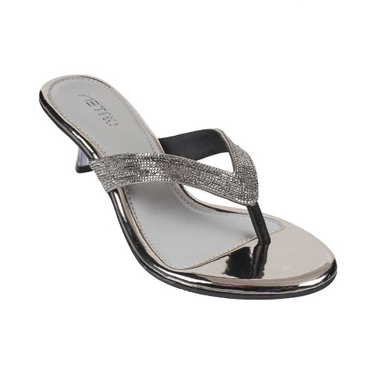 Women Gun-Metal Ethnic Slip Ons