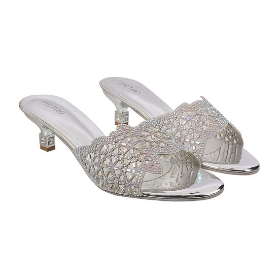 Women Silver Wedding Slip Ons