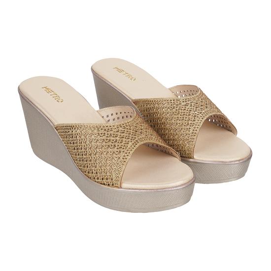 Women Gold Party Slip Ons