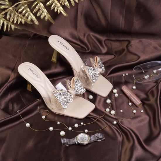Women Beige Party Slip Ons