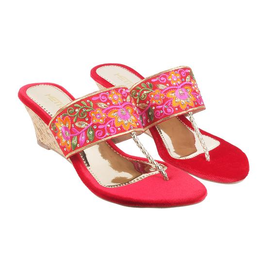 Women Maroon Ethnic Slip Ons