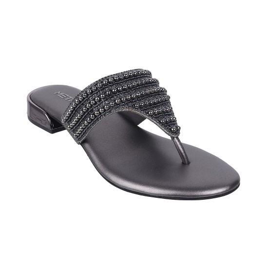 Women Gun-Metal Ethnic Slip Ons
