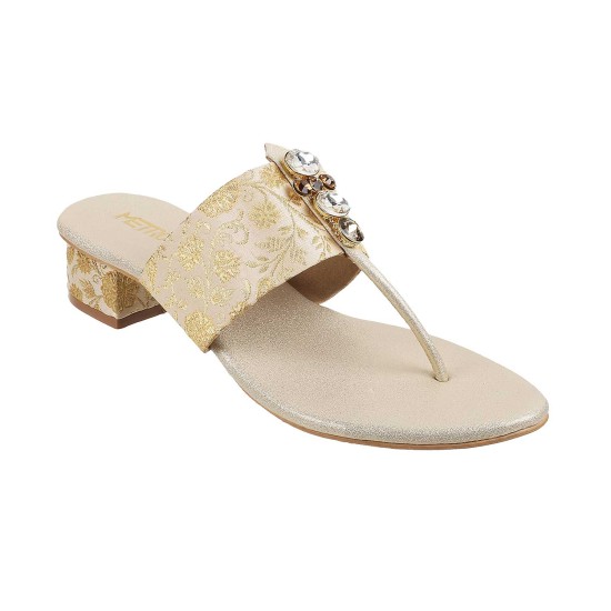 Women Gold Ethnic Slip Ons