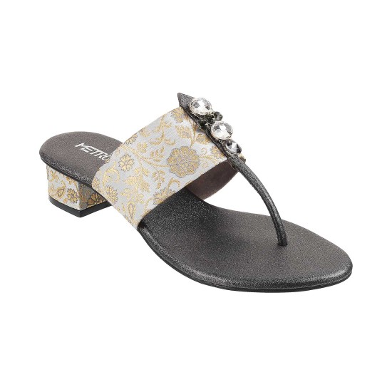 Women Gun-metal Ethnic Slip Ons