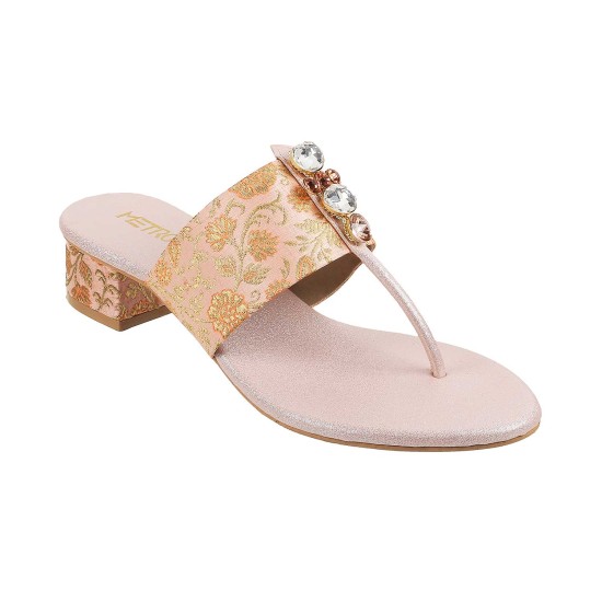 Women Rose-gold Ethnic Slip Ons