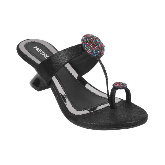 Women Black Ethnic Slip Ons