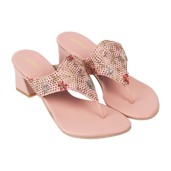 Women Peach Ethnic Slip Ons