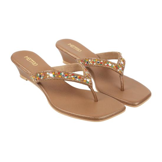 Women Antic-gold Ethnic Slip Ons